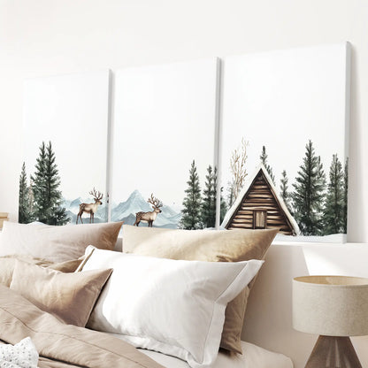 Rustic Cabin Winter Wall Art, Snowy Forest 3 Piece Set