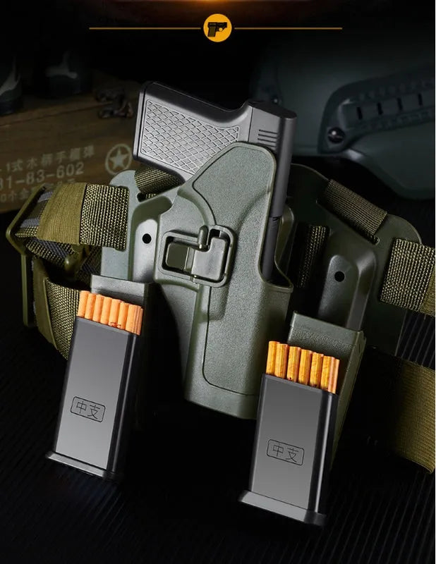 Novelty trigger click display toy stored in tactical style holster with magazines