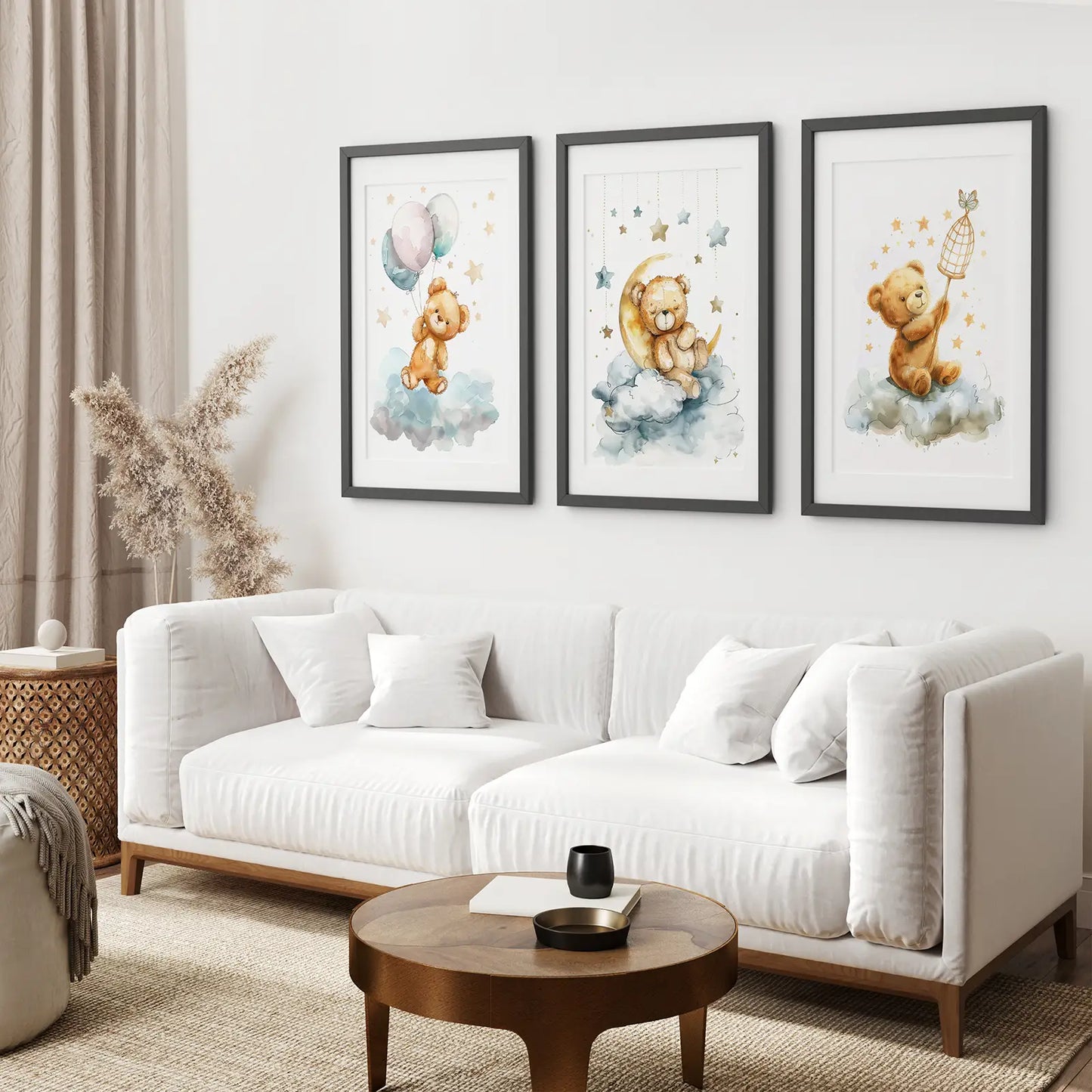 Teddy Bear Balloon Wall Art Set of 3 Nursery Prints