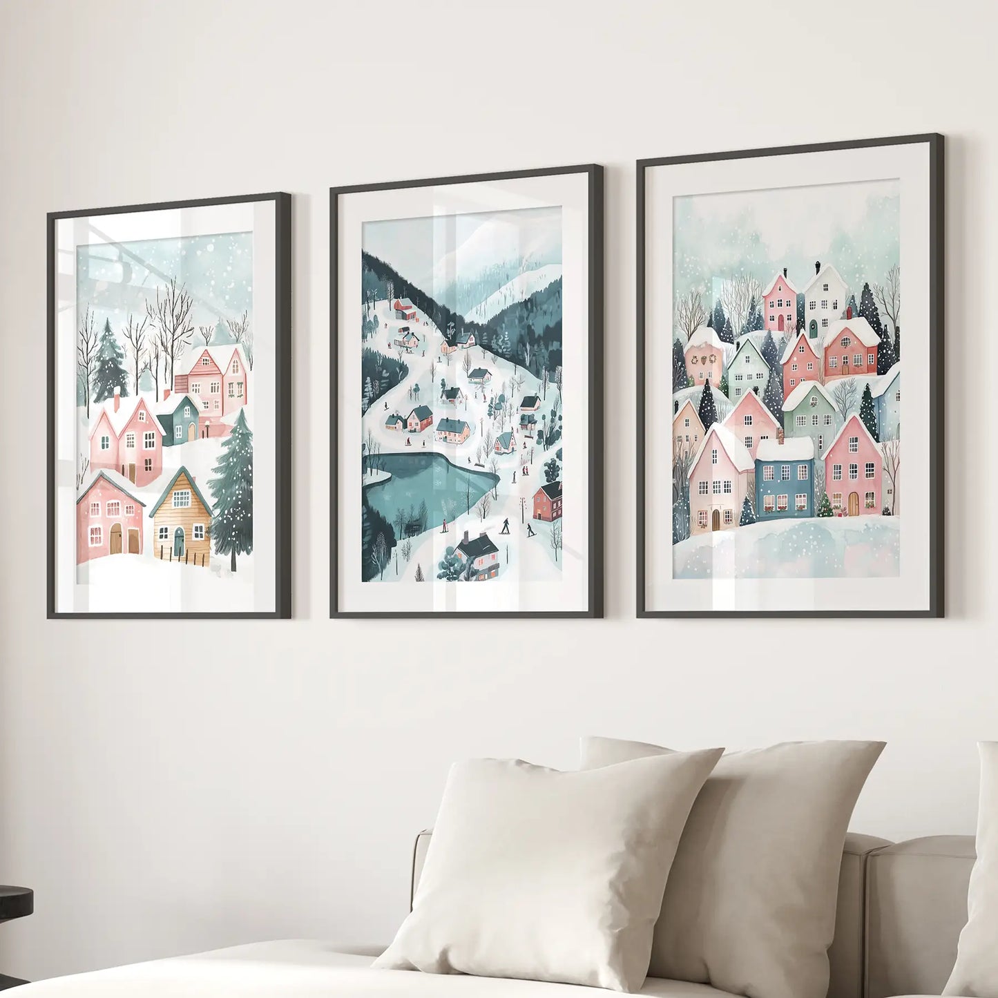 Christmas Village Winter Landscape Wall Art Set of 3