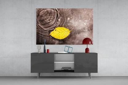 Yellow Leaf Glass Wall Art