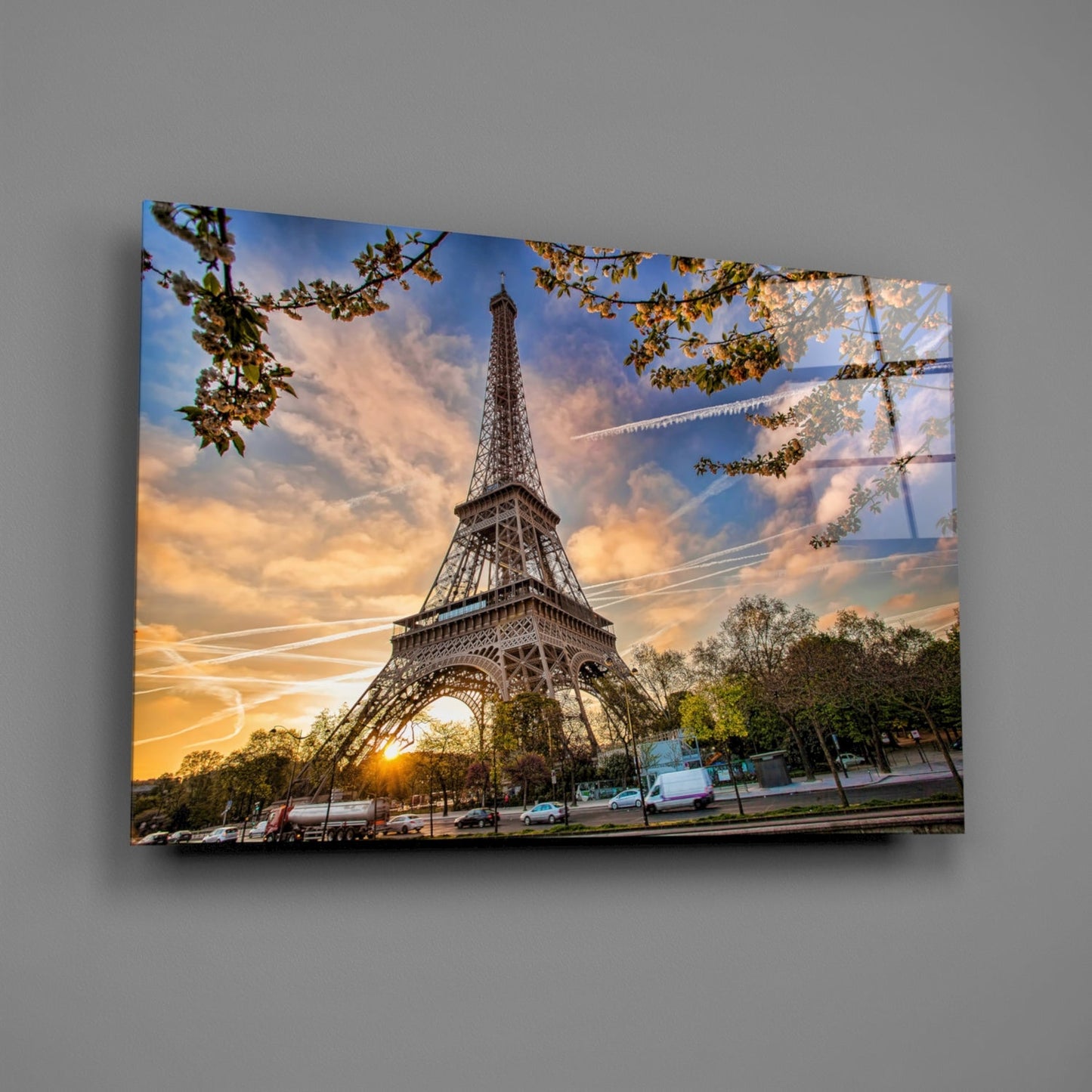 Eiffel Tower Sunset Glass Wall Art