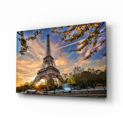 Eiffel Tower Sunset Glass Wall Art