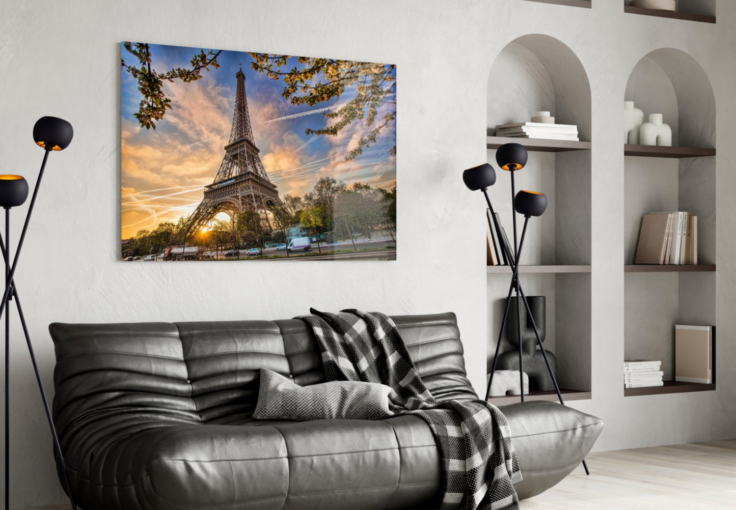 Eiffel Tower Sunset Glass Wall Art