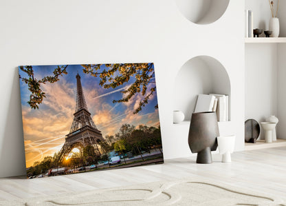 Eiffel Tower Sunset Glass Wall Art