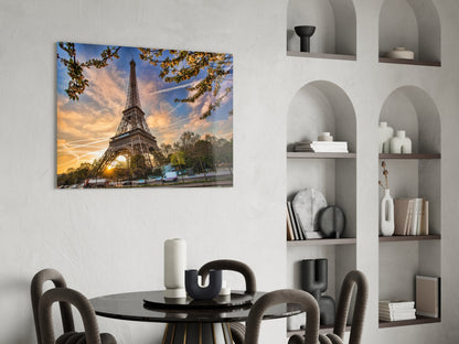 Eiffel Tower Sunset Glass Wall Art