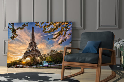 Eiffel Tower Sunset Glass Wall Art