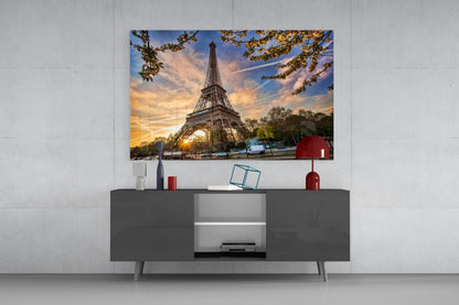 Eiffel Tower Sunset Glass Wall Art