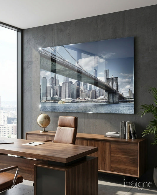 Manhattan Bridge Glass Wall Art NYC skyline