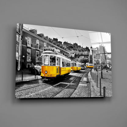 Yellow Tram Lisbon Glass Wall Art