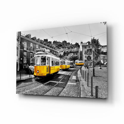 Yellow Tram Lisbon Glass Wall Art