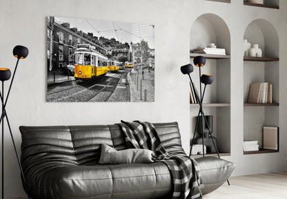 Yellow Tram Lisbon Glass Wall Art