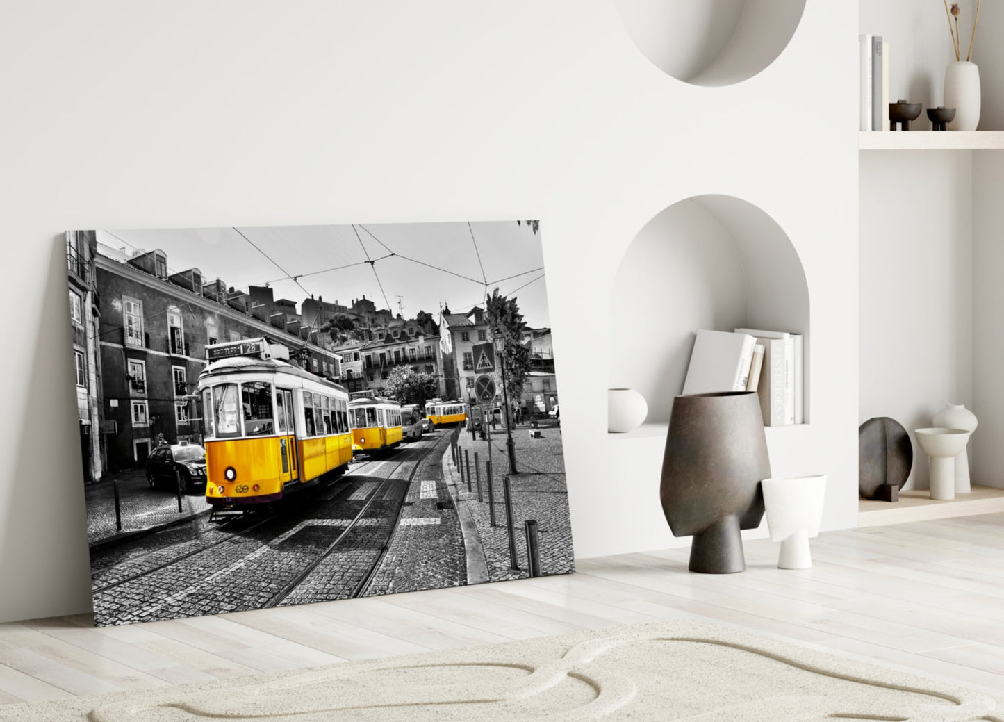 Yellow Tram Lisbon Glass Wall Art