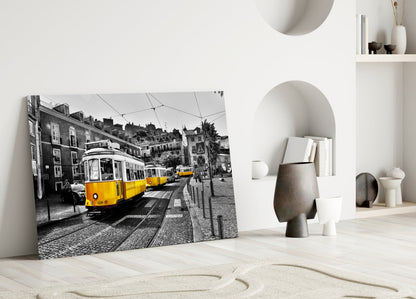 Yellow Tram Lisbon Glass Wall Art