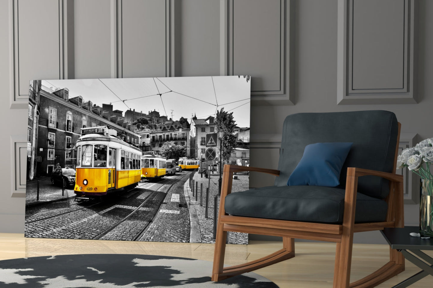 Yellow Tram Lisbon Glass Wall Art