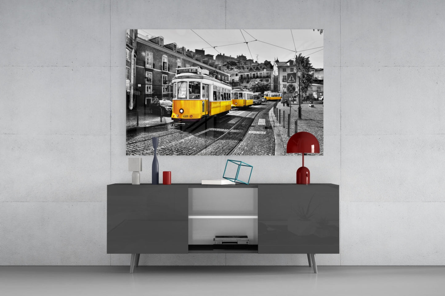 Yellow Tram Lisbon Glass Wall Art