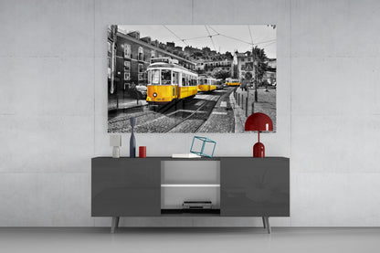 Yellow Tram Lisbon Glass Wall Art