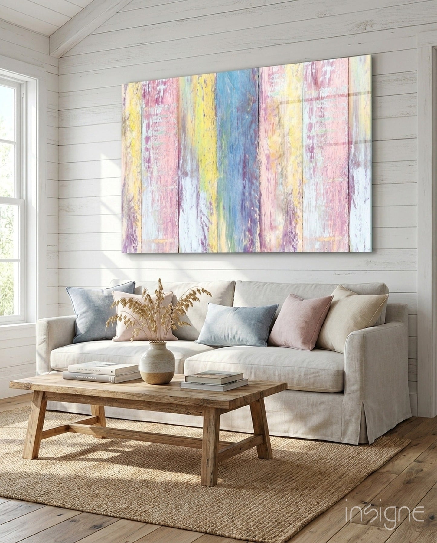 Pastel painted wood planks glass wall art