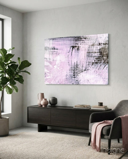 Blush Brushstroke Abstract Glass Wall Art in pink and white tones