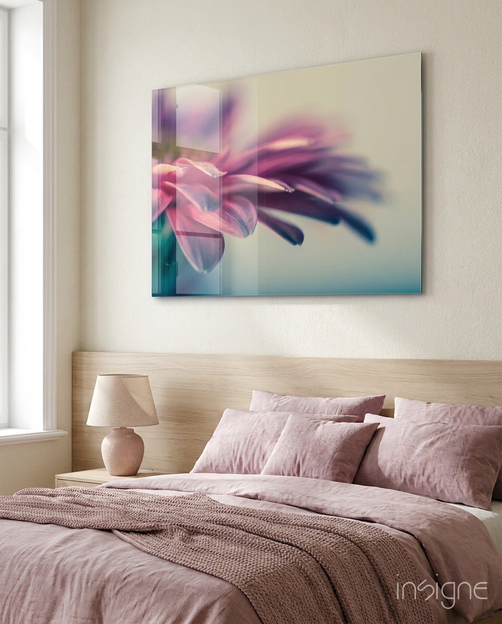 Pink gerbera petals glass wall art macro flower photo