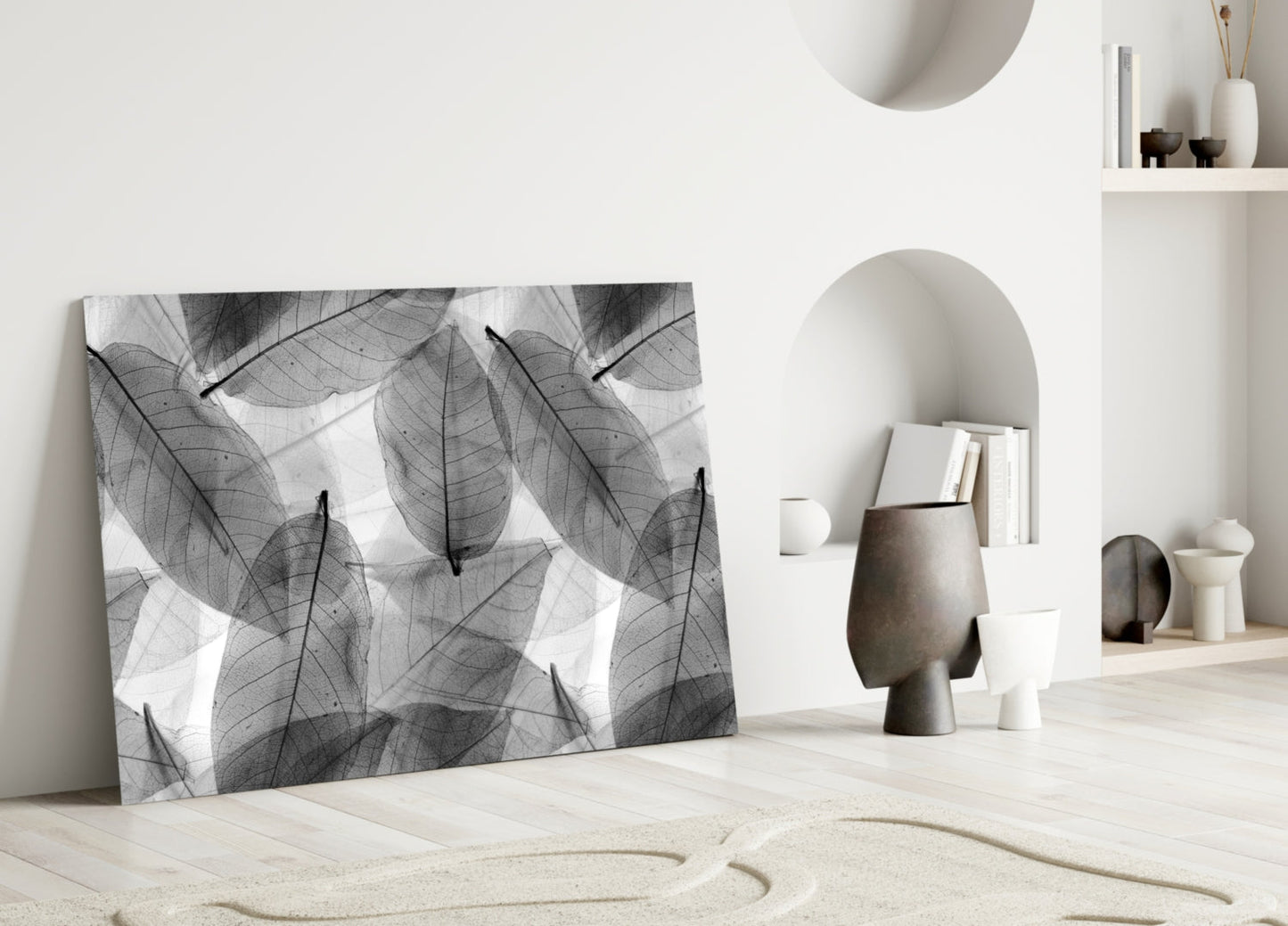 Black & White Leaves Glass Wall Art