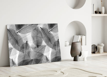 Black & White Leaves Glass Wall Art