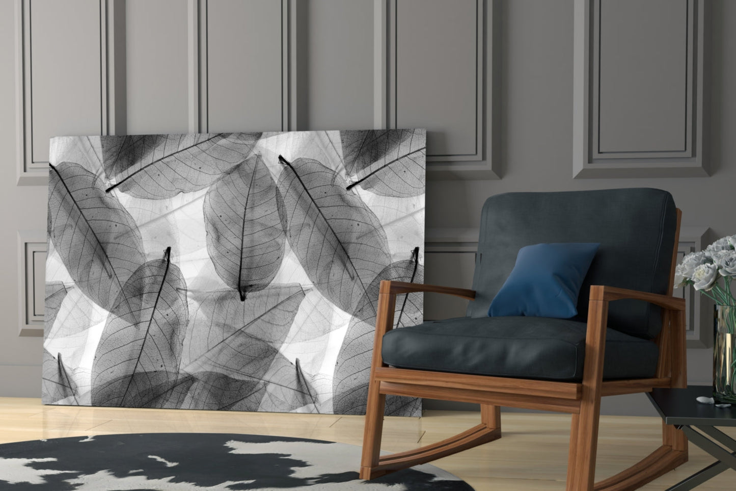 Black & White Leaves Glass Wall Art