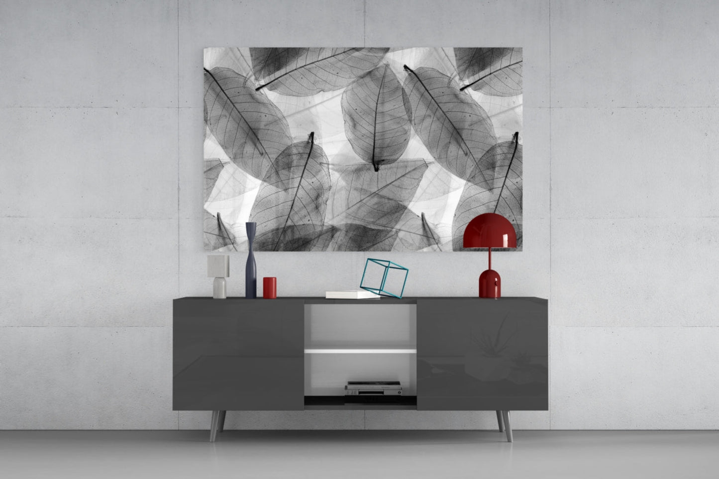 Black & White Leaves Glass Wall Art