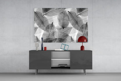 Black & White Leaves Glass Wall Art