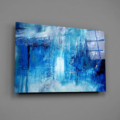 Indigo Wash Abstract Glass Wall Art
