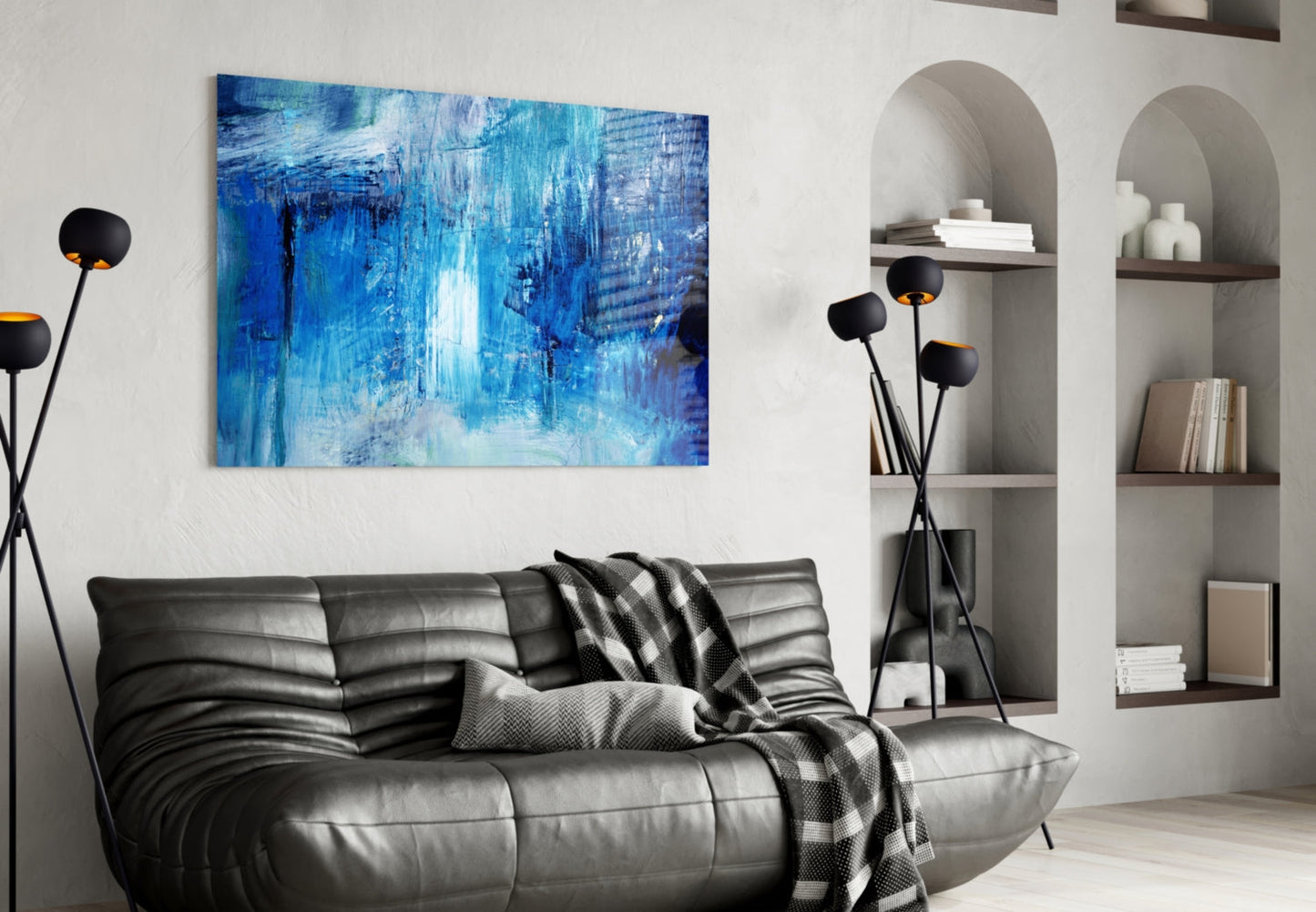 Indigo Wash Abstract Glass Wall Art