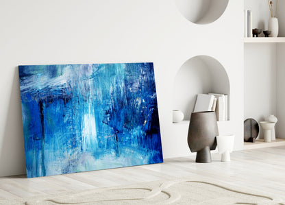 Indigo Wash Abstract Glass Wall Art