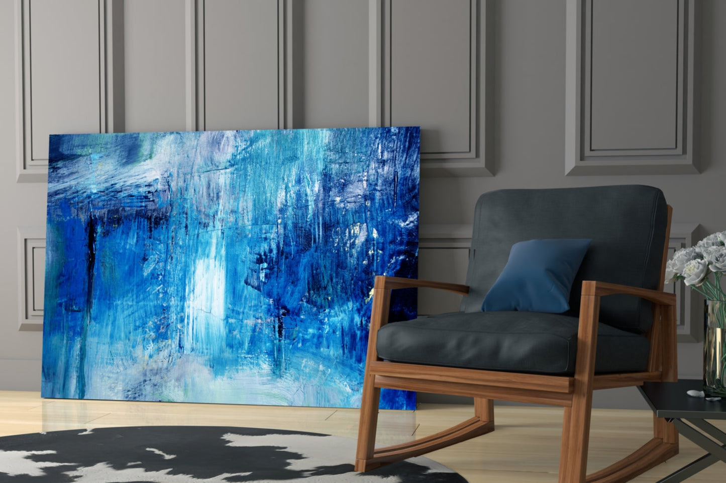 Indigo Wash Abstract Glass Wall Art