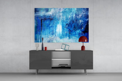 Indigo Wash Abstract Glass Wall Art