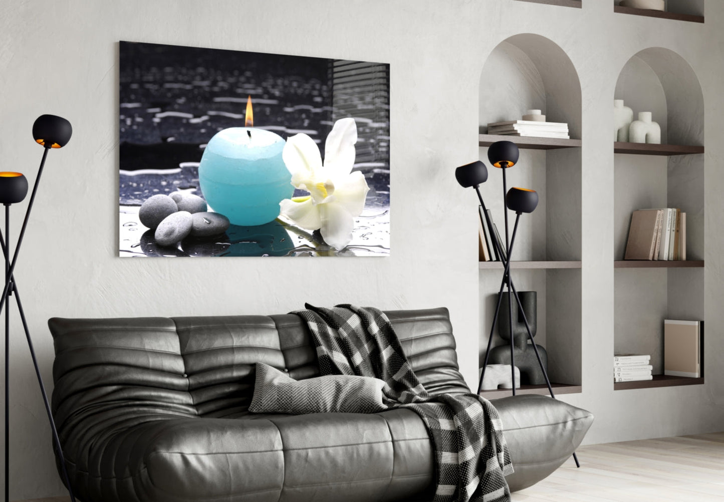 Candle and Orchid Spa Glass Wall Art