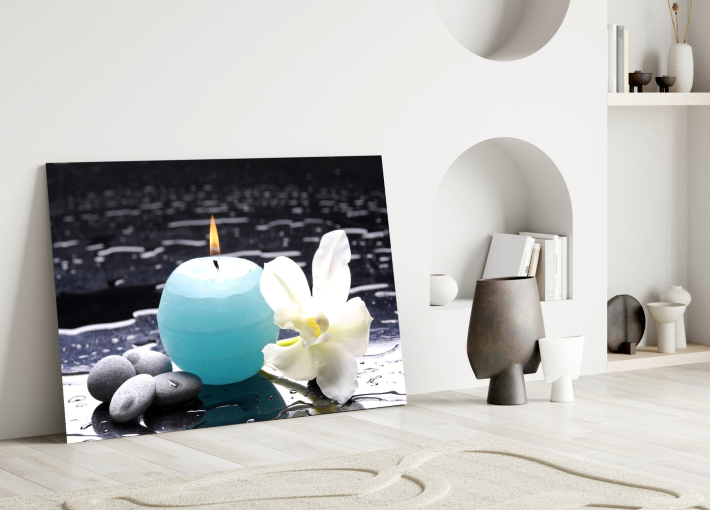 Candle and Orchid Spa Glass Wall Art