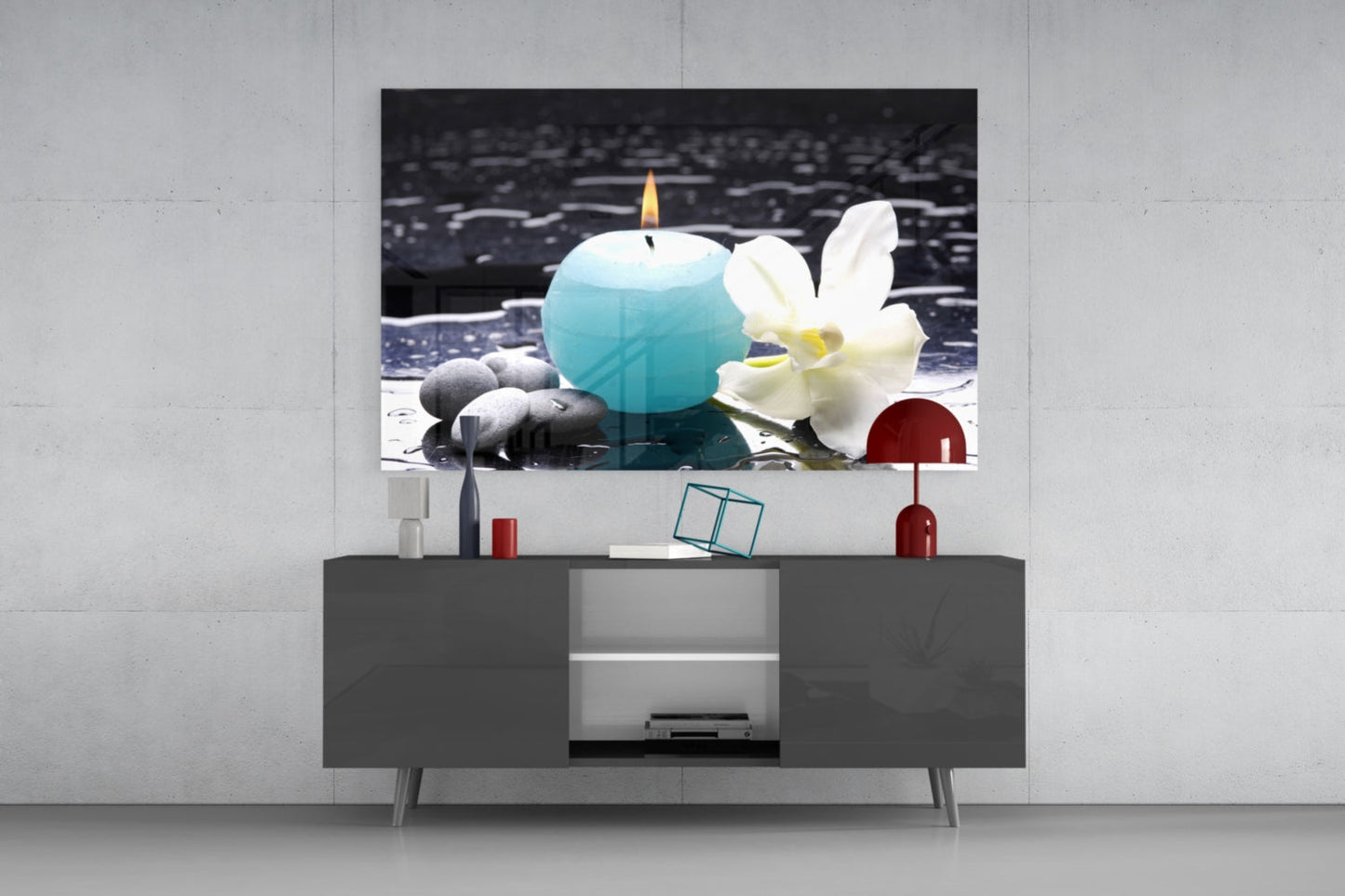 Candle and Orchid Spa Glass Wall Art