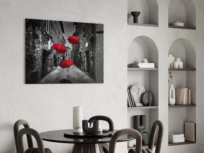 Red Umbrellas Glass Wall Art