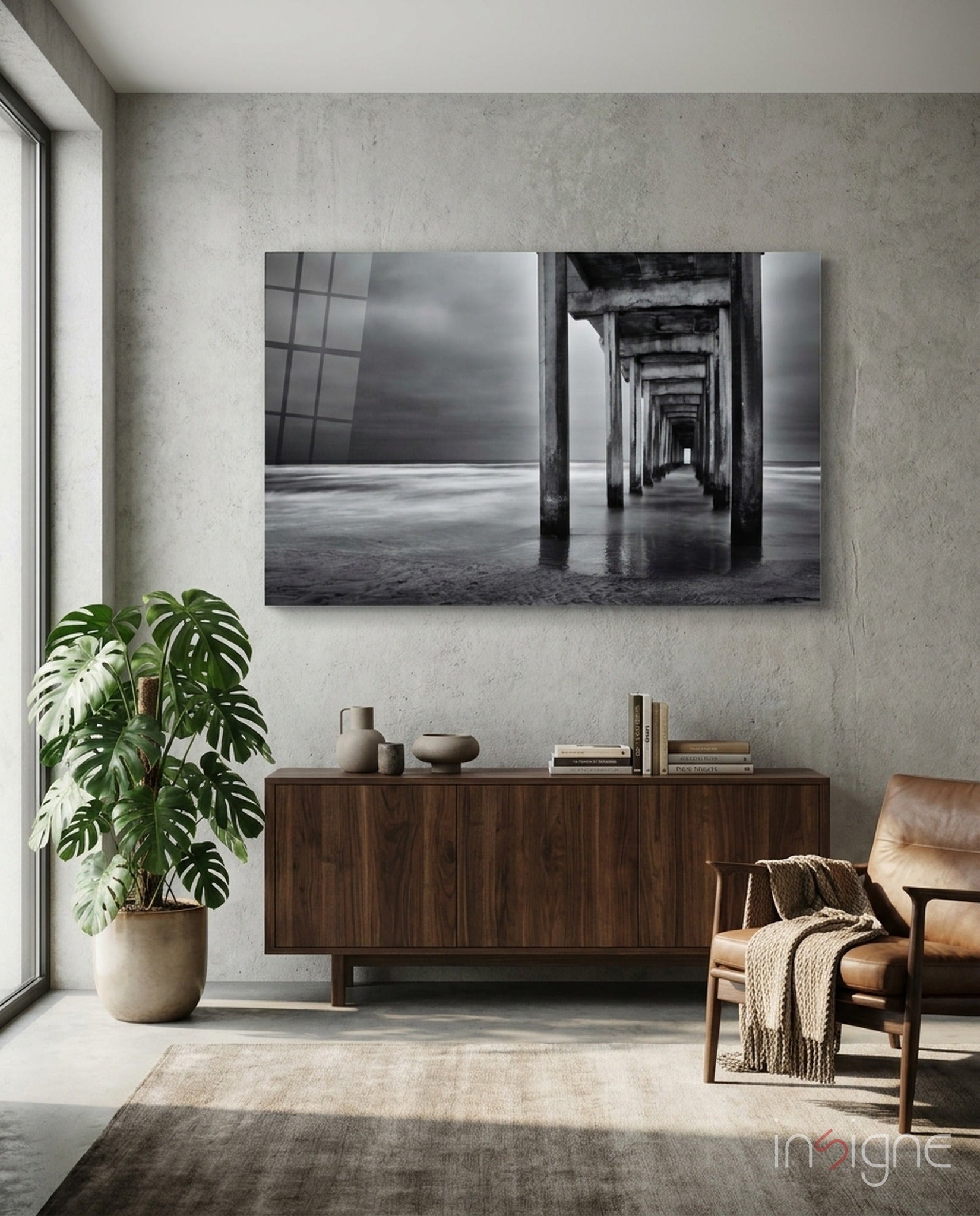 Moody Under Pier Perspective Glass Wall Art architectural print