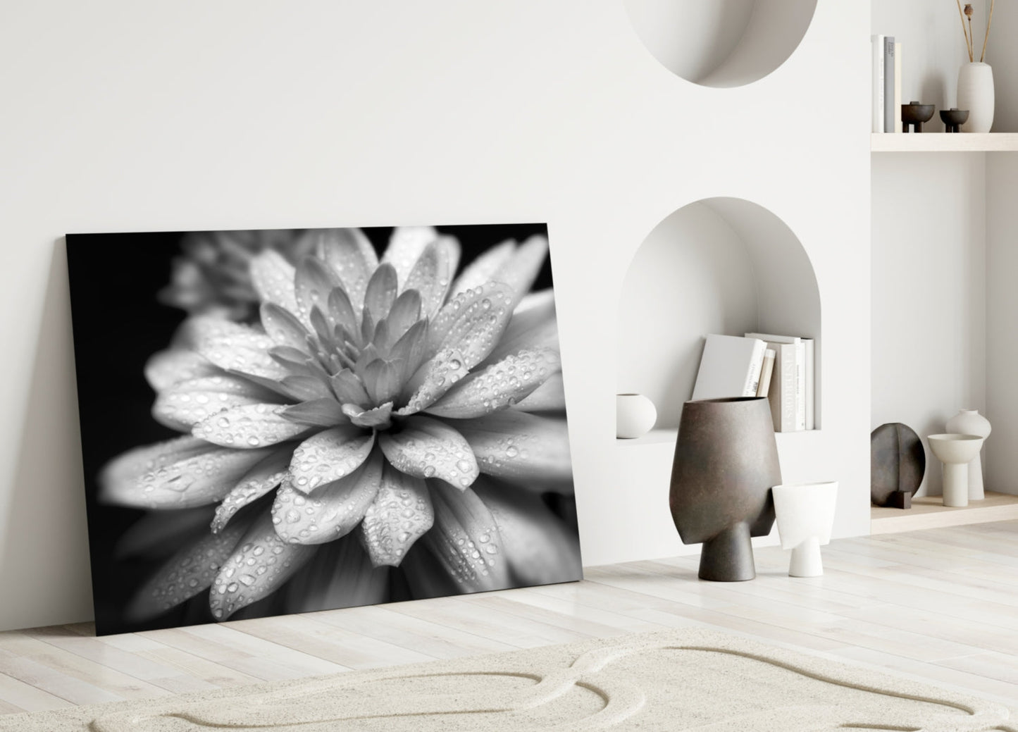 Gray Dahlia Macro Glass Wall Art