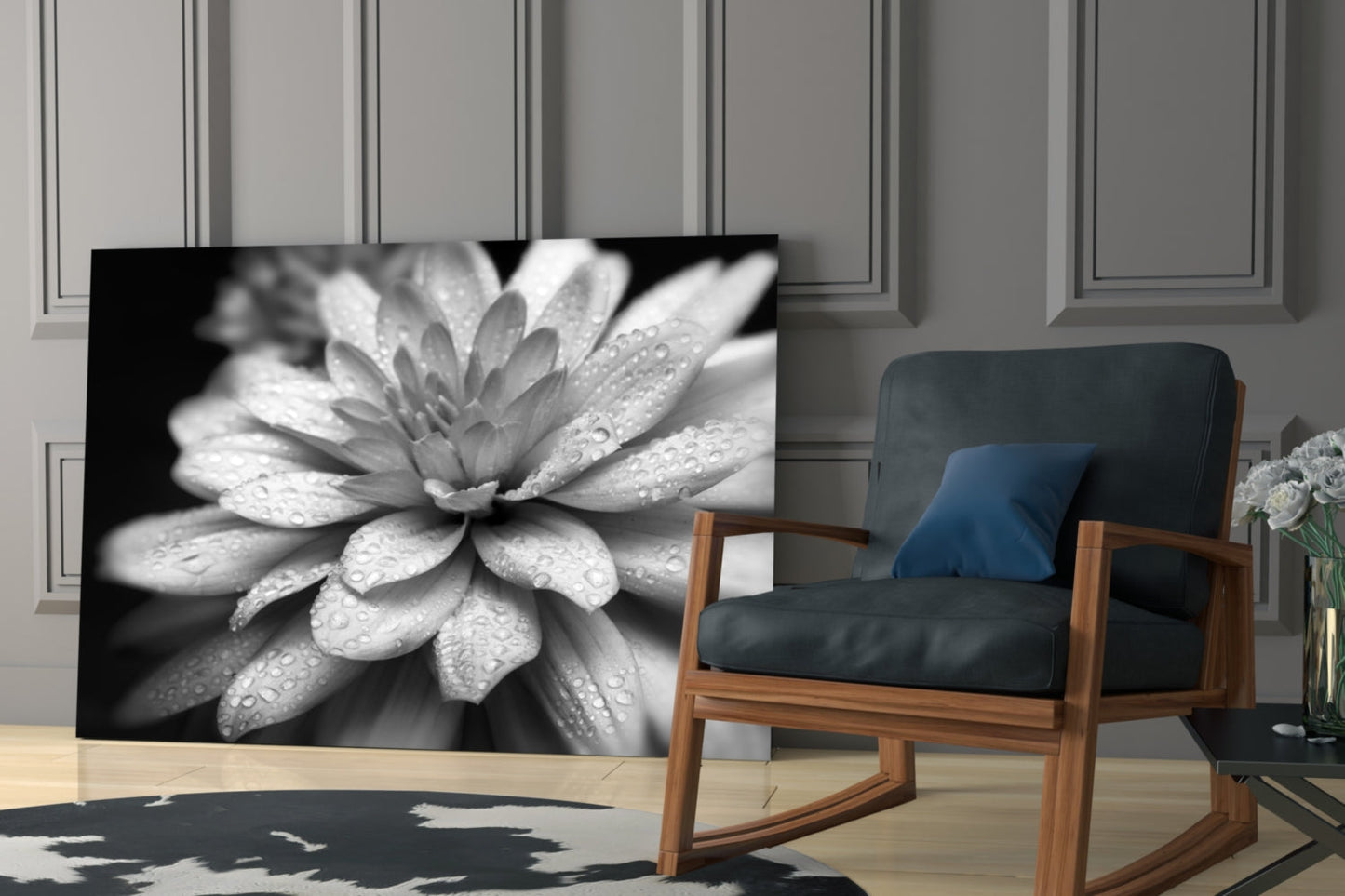 Gray Dahlia Macro Glass Wall Art