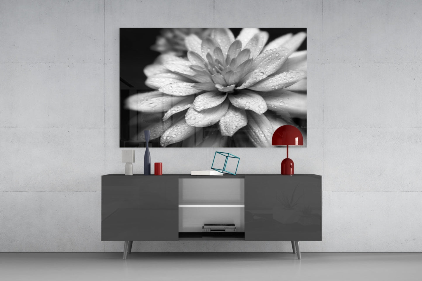 Gray Dahlia Macro Glass Wall Art