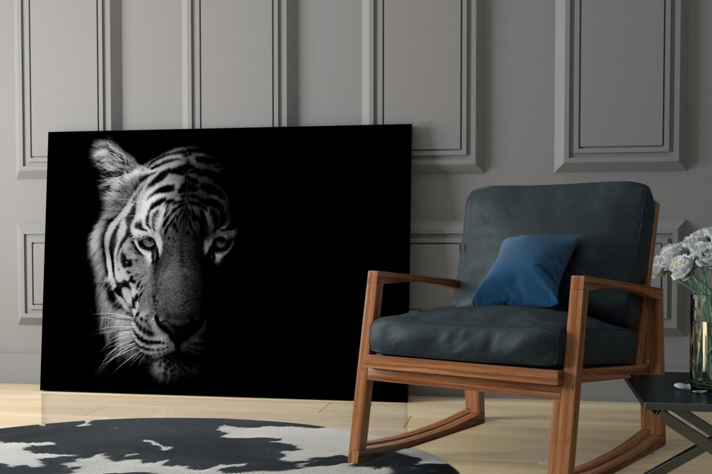 Black And White Tiger Glass Wall Art