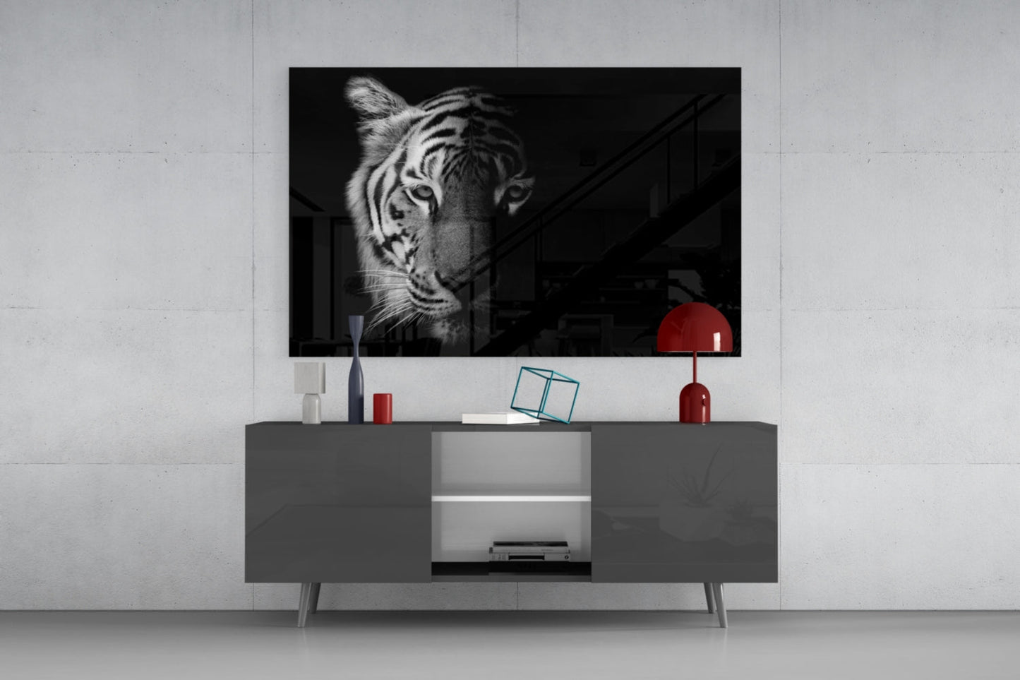 Black And White Tiger Glass Wall Art
