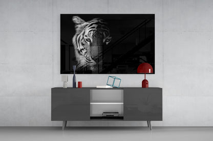 Black And White Tiger Glass Wall Art