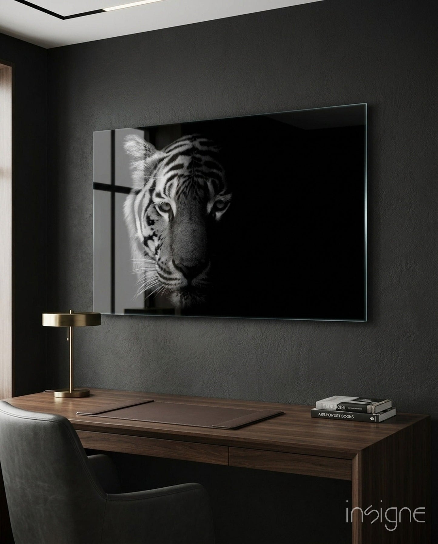 Black and white tiger portrait glass wall art