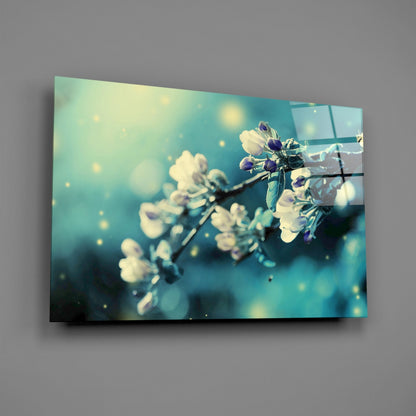 Teal Blossom Branch Glass Wall Art