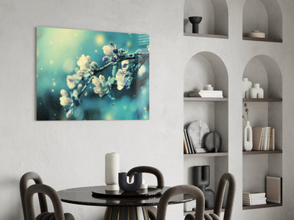 Teal Blossom Branch Glass Wall Art
