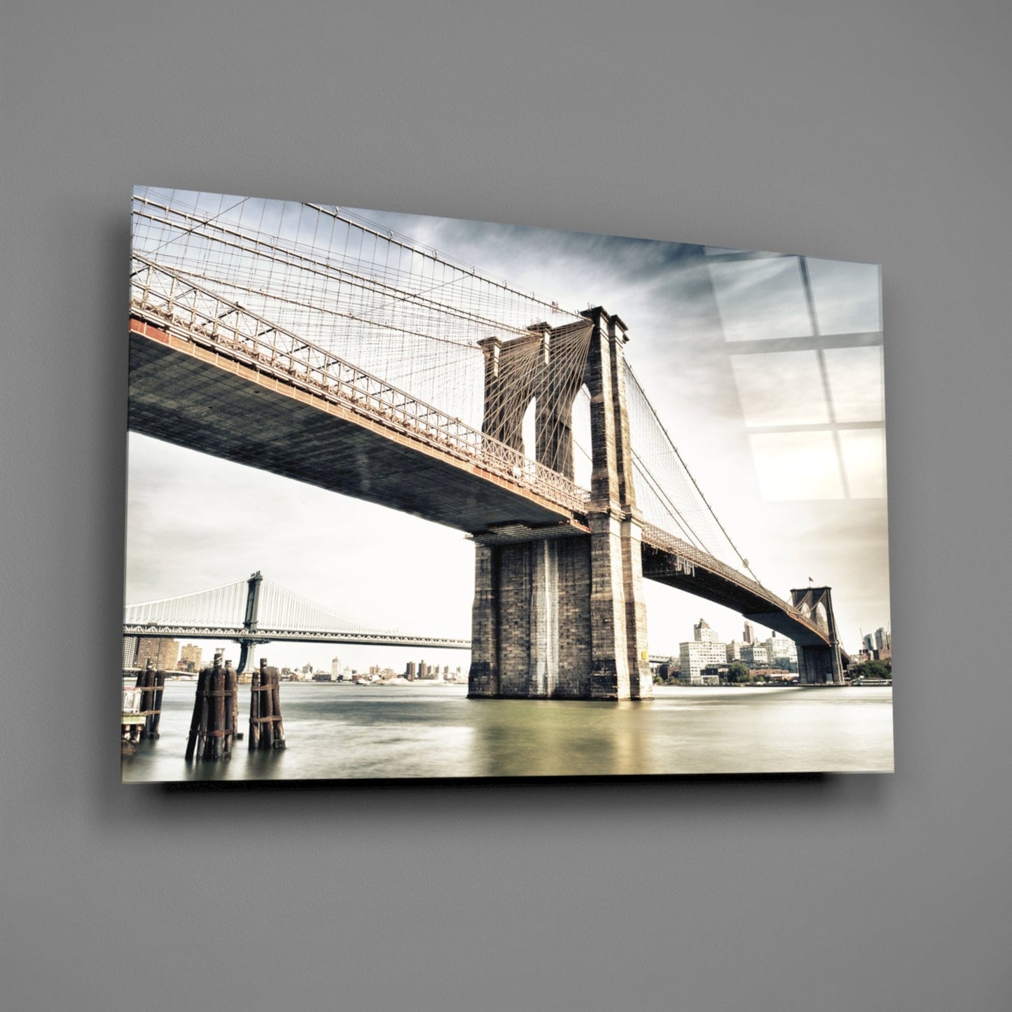 Brooklyn Bridge Vintage Sepia Glass Wall Art