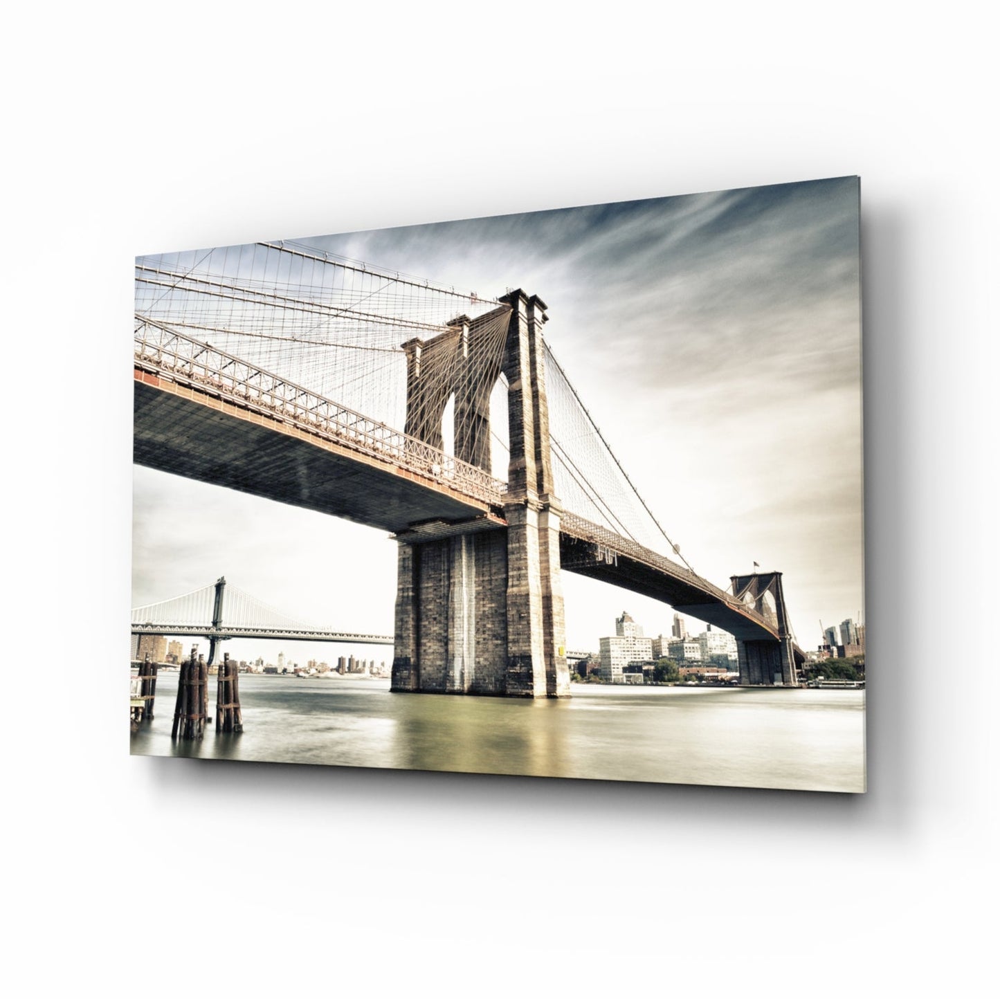 Brooklyn Bridge Vintage Sepia Glass Wall Art